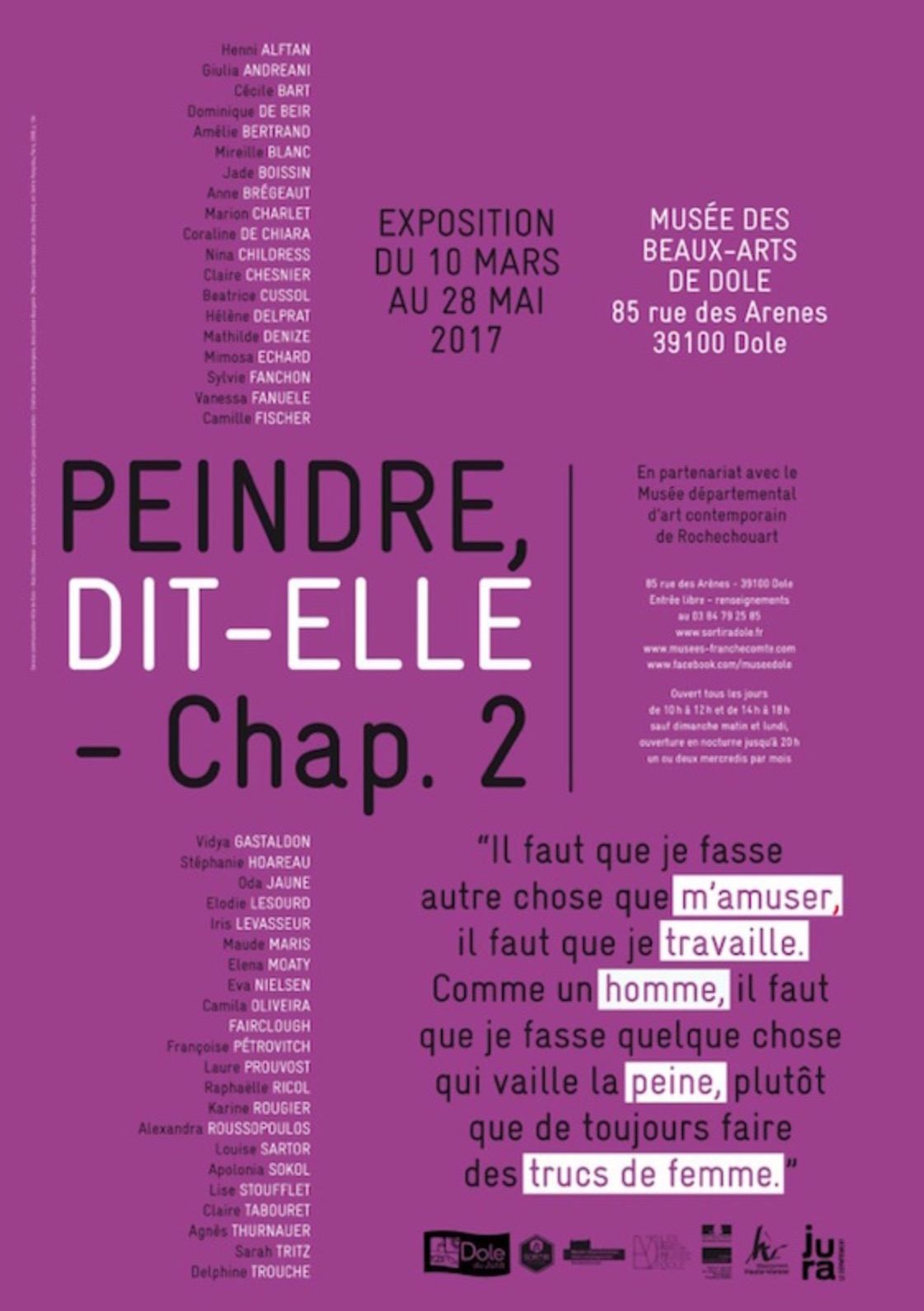 [EXPO] 10.03→28.05 – PEINDRE DIT-ELLE (CHAP.2) – MUSÉE DES BEAUX-ARTS DE DOLE