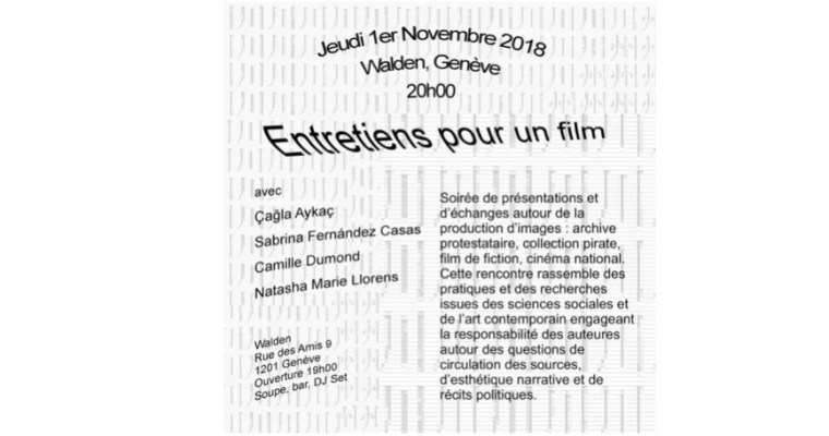 01/11 – 19H – Entretiens pour un film – Duplex / Walden Genève