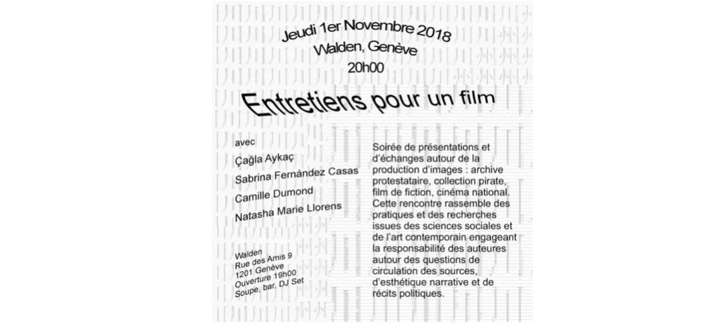 01/11 – 19H – Entretiens pour un film – Duplex / Walden Genève