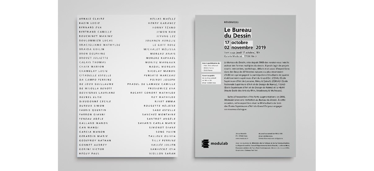 #Réserve(s) – Le Bureau du Dessin – 17/10 au 02/11 – Galerie Modulab, Metz
