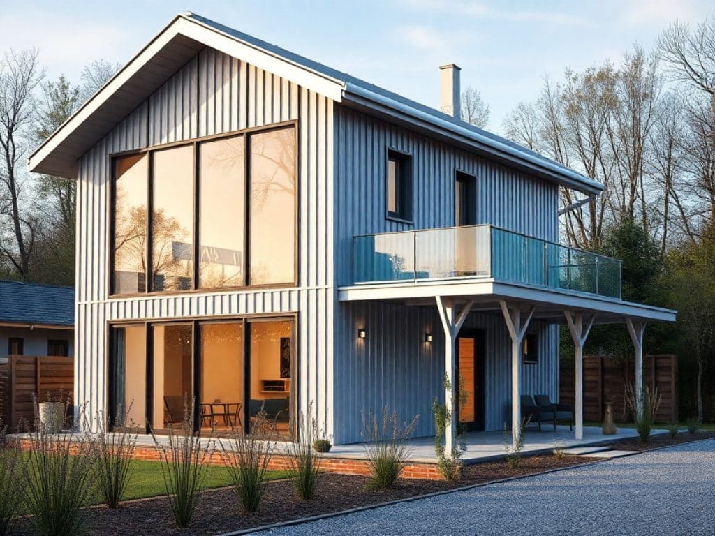 Vue sur une caméra installée sur l'ossature métallique d'une maison