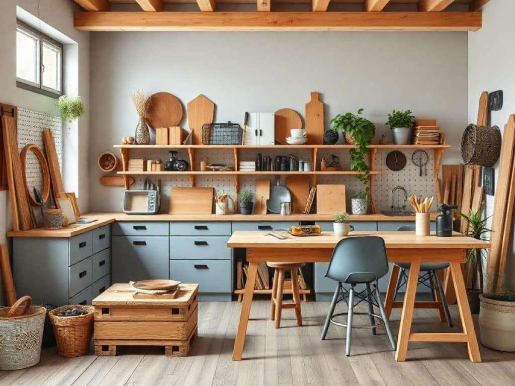 Un homme portant un casque antibruit en train de poncer un caisson en bois dans un atelier