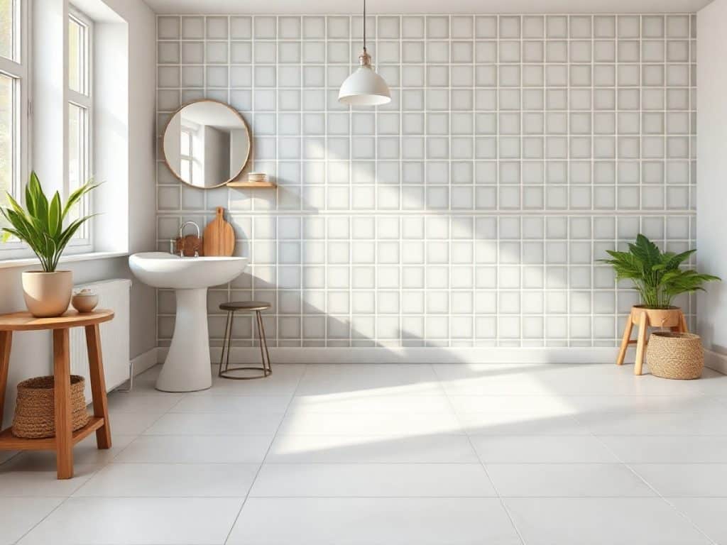 Zoom sur la main d'un homme peignant le carrelage mural en marron