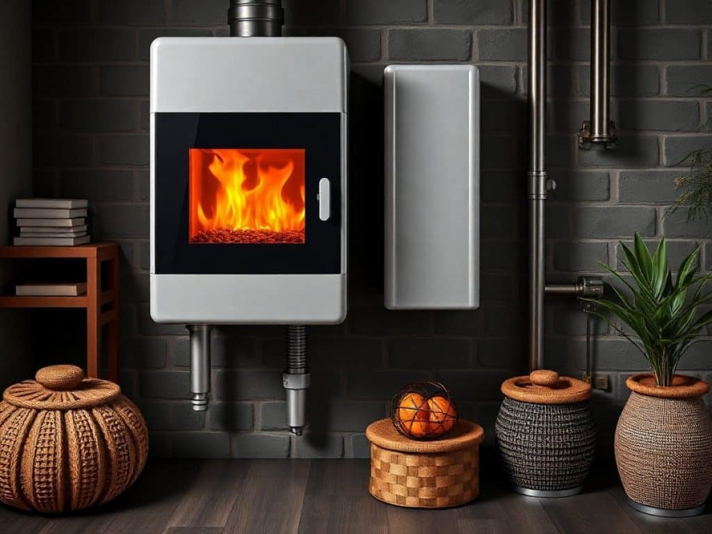 Une pièce où se trouve une chaudière à gaz