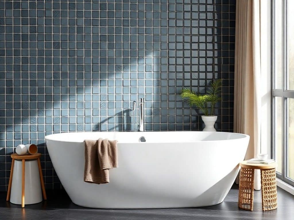 Baignoire blanche sur une palette en bois dans un magasin