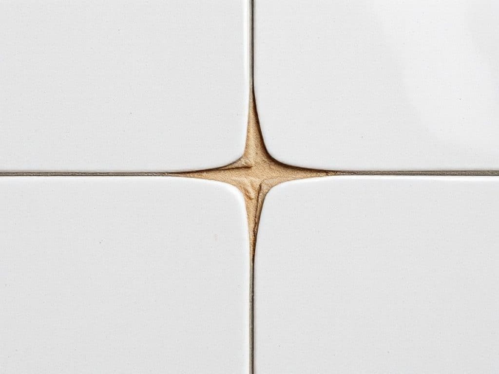Une main montrant du doigt une fissure dans le carrelage
