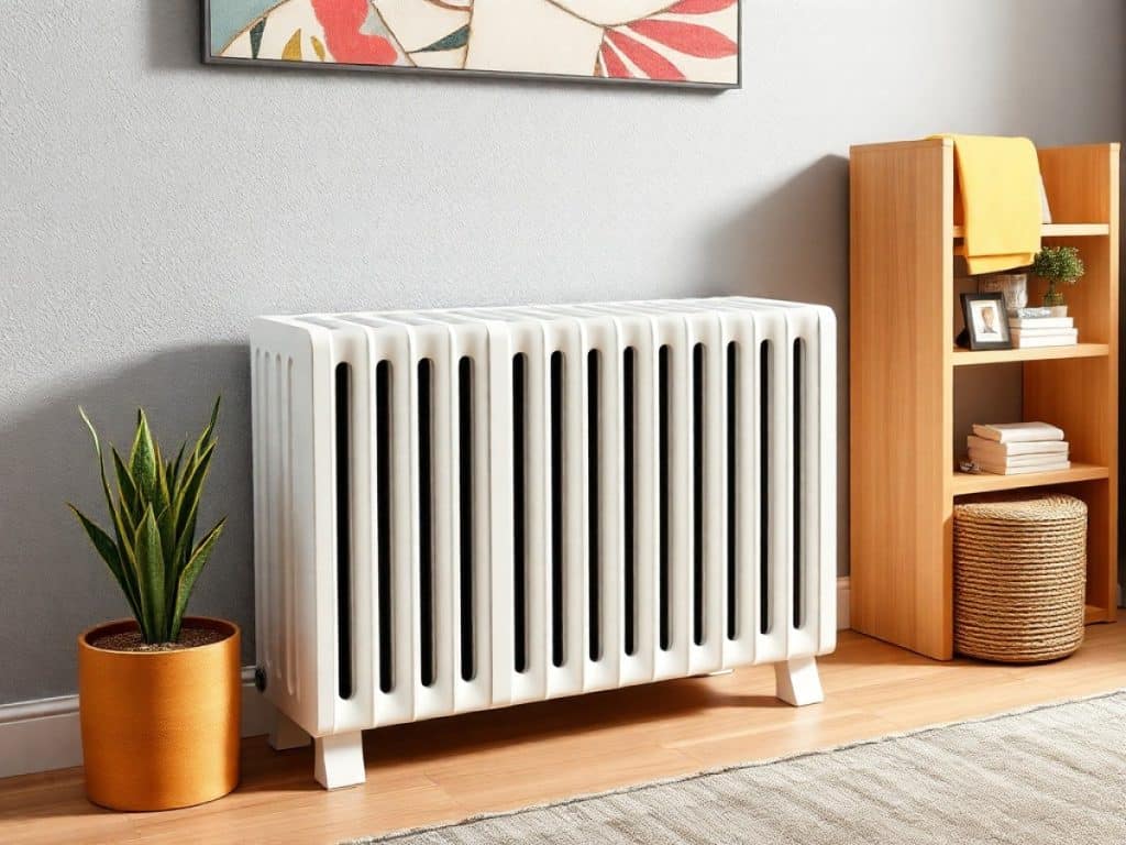 Radiateur de chauffage blanc sous la fenêtre