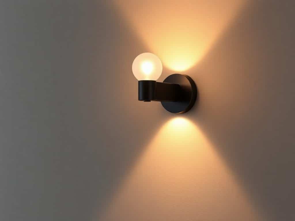 Lampes murales allumées, fixées sur un mur en briques