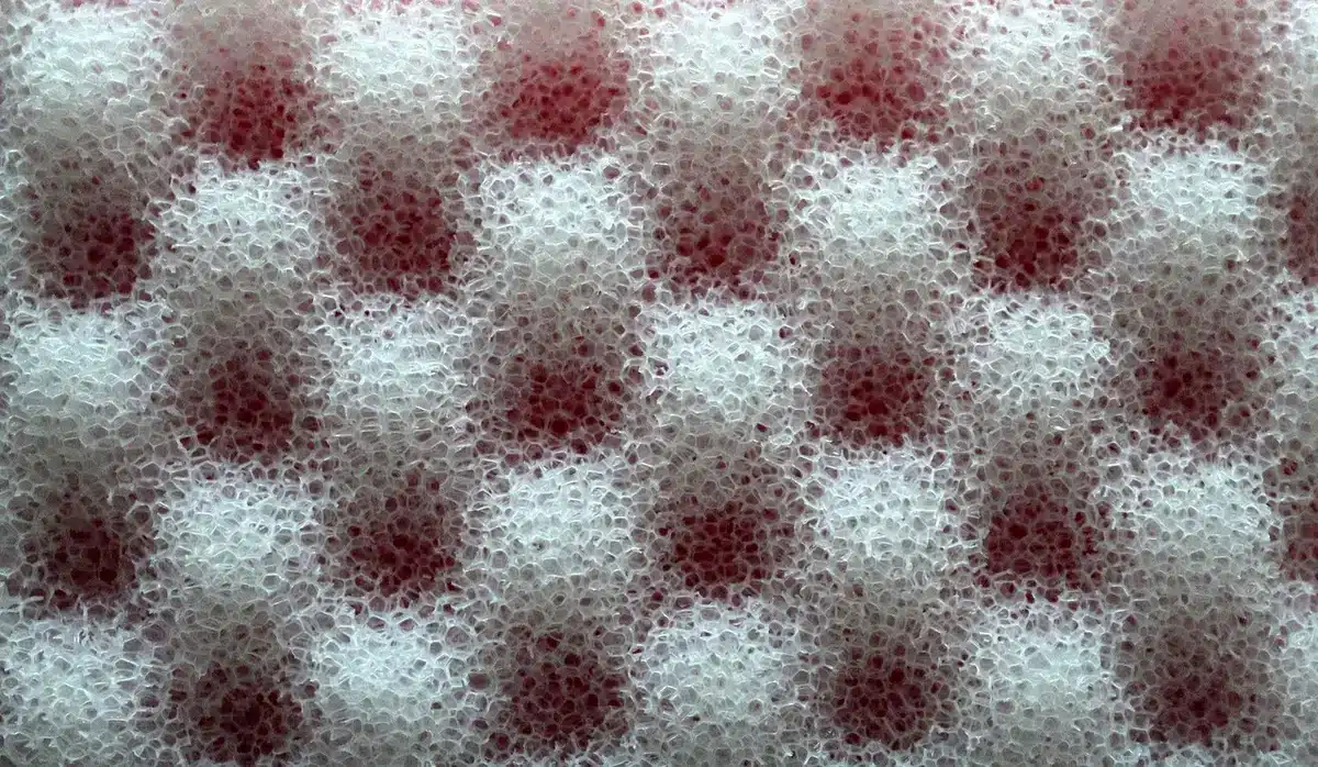 Gros plan montrant la structure cellulaire fermée d'un isolant en polystyrène
