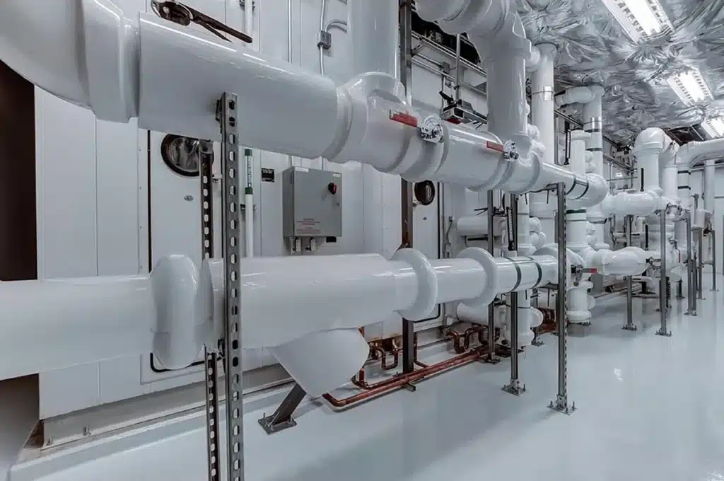 Manchons isolants et panneaux en mousse polyuréthane posés dans un intérieur baigné de lumière